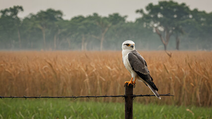 Wall Mural - ai image generate segmentation of birds of prey in rice fields