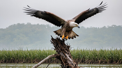 Wall Mural - ai image generate segmentation of birds of prey in rice fields