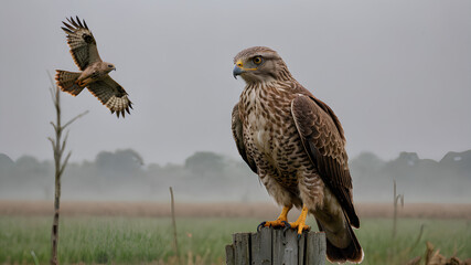 Wall Mural - ai image generate segmentation of birds of prey in rice fields