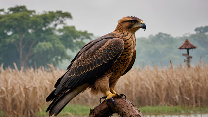Wall Mural - ai image generate segmentation of birds of prey in rice fields