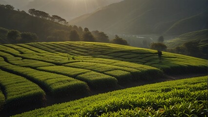 beauty landscape tea tree in farm with sunshine