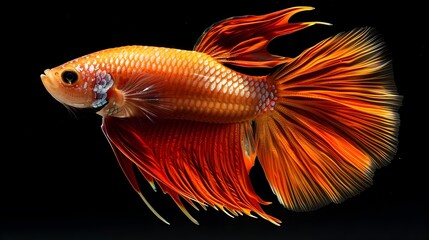 Wall Mural - Captivating Macro Photograph of a Vibrant Siamese Fighting Fish with Mesmerizing Fins and Tail in