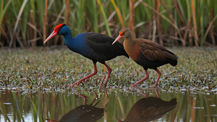 Wall Mural - ai image generate water bird dividers in rice fields