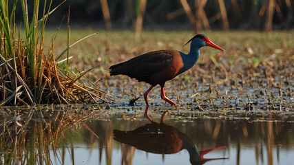 Wall Mural - ai image generate water bird dividers in rice fields