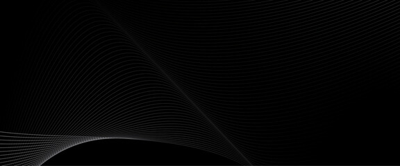 Wall Mural - Vector black background with lines in wave shape gradient black background with wavy lines.