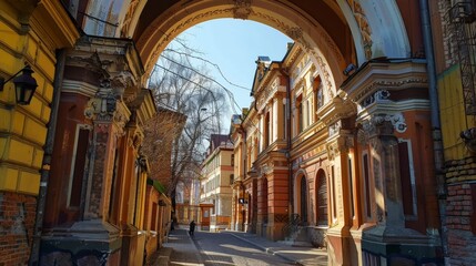 Austrian architecture of the 19th century on the streets of Chernivtsi access arch