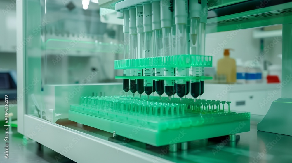 Dna Separation Realistic Photo of a Mint Green Electrophoresis Unit in Operation ...