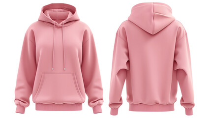 Wall Mural - Pink blank hoodie template from two sides isolated on transparent white background, clipping path 