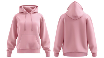 Wall Mural - Pink blank hoodie template from two sides isolated on transparent white background, clipping path 