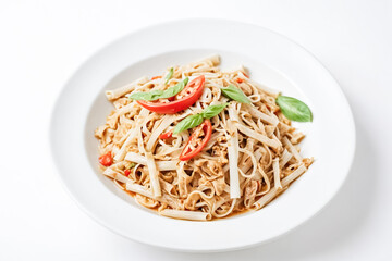 Wall Mural - Delicious Asian Noodles with Tomato and Basil