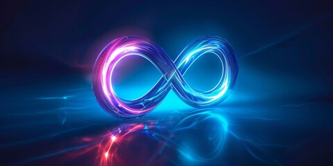 neon symbol loop sign light background 3d line abstract infinite glow digital blue shape concept