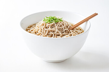 Poster - Close-up of soba noodles in a white bowl with chopsticks