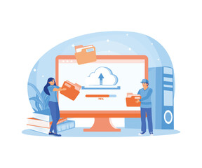 Wall Mural - men and women store data in data centers. exchange of information on the internet. could computing c