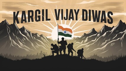 Kargil Vijay Diwas, Kargil victory day, indian army silhouette, holding flag