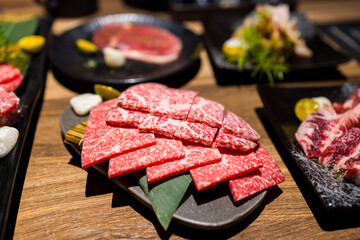 Sticker - Slice of fresh meat for hotpot in the restaurant