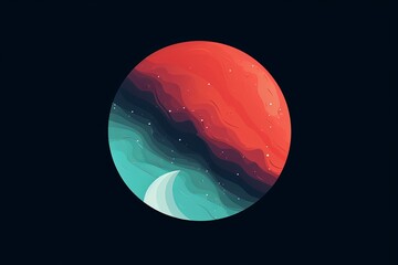 Wall Mural - Abstract digital painting of a colorful planet with red and teal hues against a dark space backdrop, representing cosmic wonder and creativity.