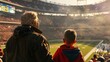 © Johannes - Grandfather and grandson at an outdoor football stadium among other fans watching the game