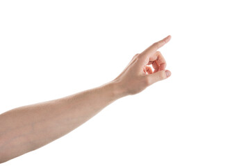 Wall Mural - adult man left hand pointing with index finger isolated