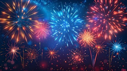 Abstract fireworks transparent background, celebration of new year 2025 christmas festival season holiday event, 3d modern contemporary digital artwork vibrant cartoon illustration landscape wallpaper