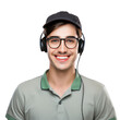 © Rasheeda - Young happy smiling customer support phone operator in headset on transparent background png