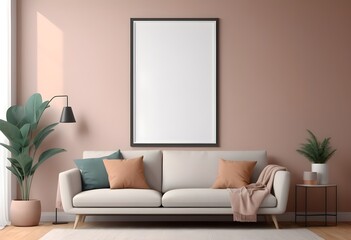 Frame mockup ISO A paper size. Living room wall poster mockup design. Interior mockup with house background. Modern interior design. 3D render