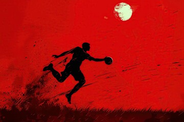 Wall Mural - soccer silhouette on red 