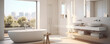 © *Lara* - Interior of a modern bathroom of light color with a bath and an area for personal hygiene.