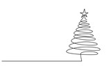 Fototapeta Dinusie - One line spruce tree. Line art Christmas tree. One line continuous minimal Christmas banner. Outline vector illustration, Weihnachtsbaum aus einer geschwungenen Linie