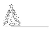 Fototapeta Dinusie - Christmas tree. Christmas and New Year. Drawing with one black line continuous line style drawing. vector illustration isolated on white background,
Spruce isolated on white background. One line