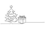 Fototapeta Dinusie - Continuous one line line drawing of xmas tree and gift. Merry Christmas concept, Continuous line vector illustration of xmas tree and gift.
Merry Christmas concept, continuous line one line Christmas