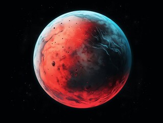 Wall Mural - A stunning image of a red and blue planet set against the dark backdrop of space, showcasing vivid colors and surface details.