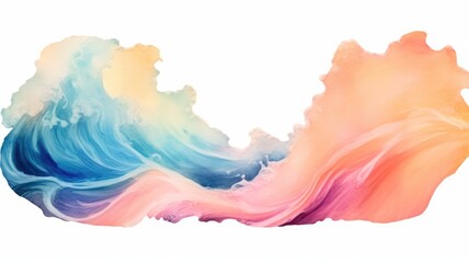 Wall Mural - Watercolor wave image in blue and peach tones. Abstract artwork of ocean wave with pastel watercolor and separated white background in vibrant brushstroke. Abstract ocean and summer concept. AIG35.