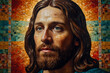 © AMORNRAT - A stunning portrait of jesus rendered in mosaic style.