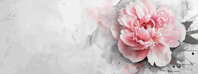 Wall Mural - abstract background with watercolor colorful splashes and painted peony flowers. template for your d
