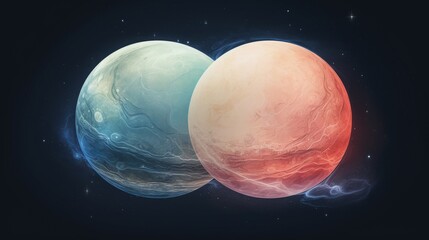 Wall Mural - Digital illustration of two vibrant planets in space, one blue and one red, with a cosmic background. Perfect for sci-fi themes and designs.