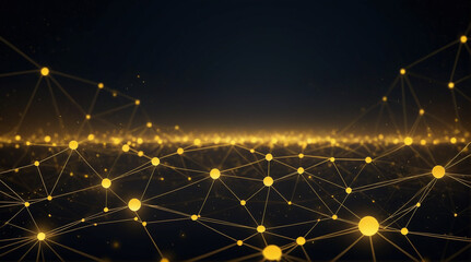 abstract  yellow technology background of a quantum cyber network. Artificial neuron Generative Ai