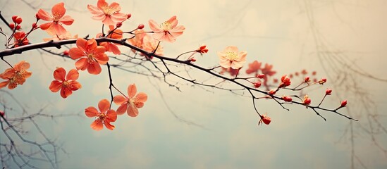 Wall Mural - Branch displaying red and yellow flowers