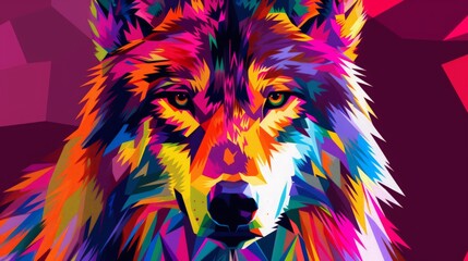 Naklejka na meble Wolf portrait. Colorful wildlife painting. Digital vector art of predator wildlife. Beautiful and majestic pop art. Creative wolf illustration. Hipster trendy modern polygon concept. Decoration poster