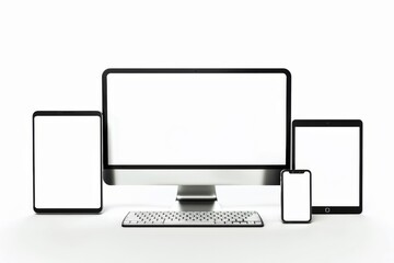Mockup of computer, laptop, monitor and tablet created with generative ai
