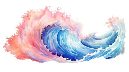 Wall Mural - Watercolor wave image in blue and peach tones. Abstract artwork of ocean wave with pastel watercolor and separated white background in vibrant brushstroke. Abstract ocean and summer concept. AIG35.