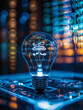 © xKas - Electric Enlightenment, Blue Light Bulb Amid Holographic Electronic Circuit, Representing Technological Advancement.