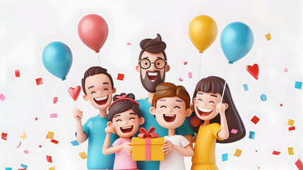 Wall Mural - Family celebrating milestone with Life insurance protection   3D flat icon conveying importance of securing future and peace of mind for every moment