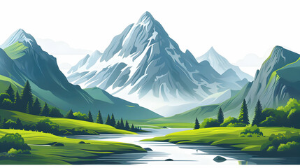 Wall Mural - Uncover Switzerland s unseen valleys: breathtaking scenery and tranquil landscapes await in this cartoon style 3D flat icon collection