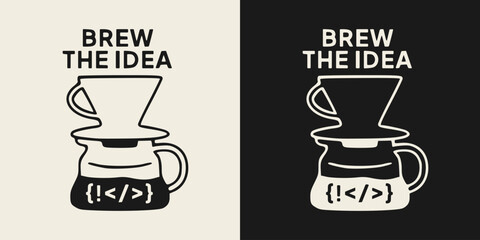 Coffee kettle with coding symbols illustration design for printable products.