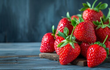 Wall Mural - organic ripe sweet red strawberries on wooden background.