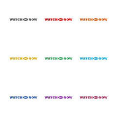 Sticker - Watch now button logo icon isolated on white background. Set icons colorful