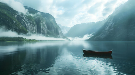 Canvas Print - Explore the Secret Splendor of Norway s Hidden Fjords   Serene Landscapes and Majestic Waters Await in this Photorealistic Stock Photo Concept