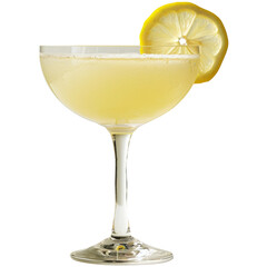 Daiquiri cocktail with lemon slice on top, transparent background