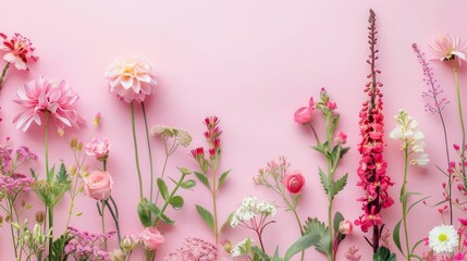 beautiful summer flowers on pink background