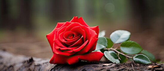 Wall Mural - A vibrant red rose with copy space image